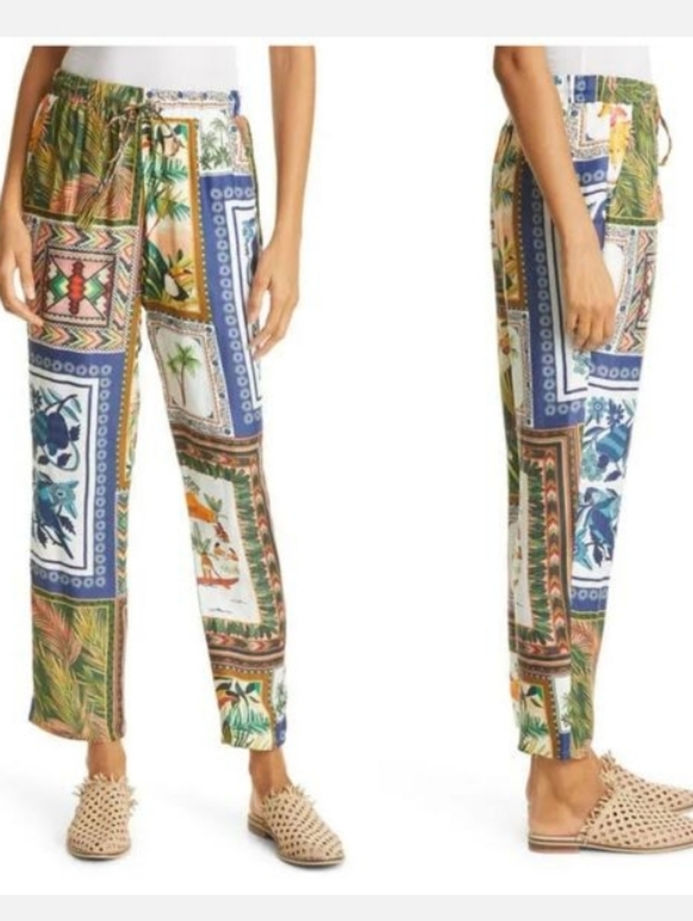 Farm Rio Beach Toucans Multicolor Mixed Scarves Pants Size M NEW with Tag